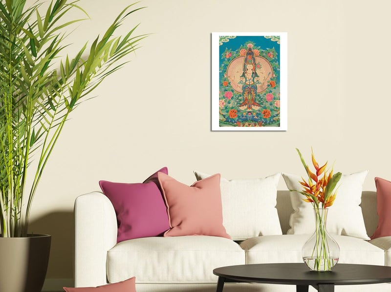 Pacifica Island Art Thousand-armed Avalokiteshvara - Kuan Yin - Bodhisattva of Compassion - Vintage Tibetan Thangka Buddhist Painting c.17th century - Master Art Print (Unframed) 9in x 12in - Image 3